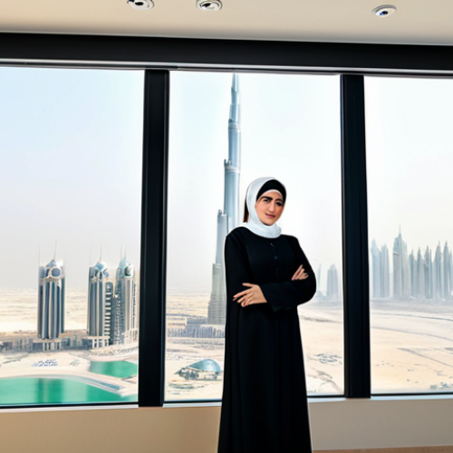 Home 18 **
"A professional Emirati businesswoman wearing a stylish, fully clothed abaya and hijab, standing in a modern office in Dubai, UAE. The background shows the Burj Khalifa through the window. Perfect anatomy, correct proportions, natural pose, well-formed hands, proper finger count, natural body proportions, professional photography, high quality, safe for work, appropriate content, fully clothed, professional."
**