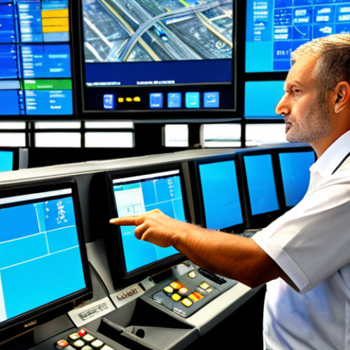 Home 9 **
"A professional male transportation employee, fully clothed in a modest uniform, monitoring traffic flow on multiple screens in a modern traffic control center, showing a bustling city outside the windows. Appropriate attire, safe for work, perfect anatomy, correct proportions, professional, family-friendly, high quality, well-formed hands, proper finger count, natural pose."
**
