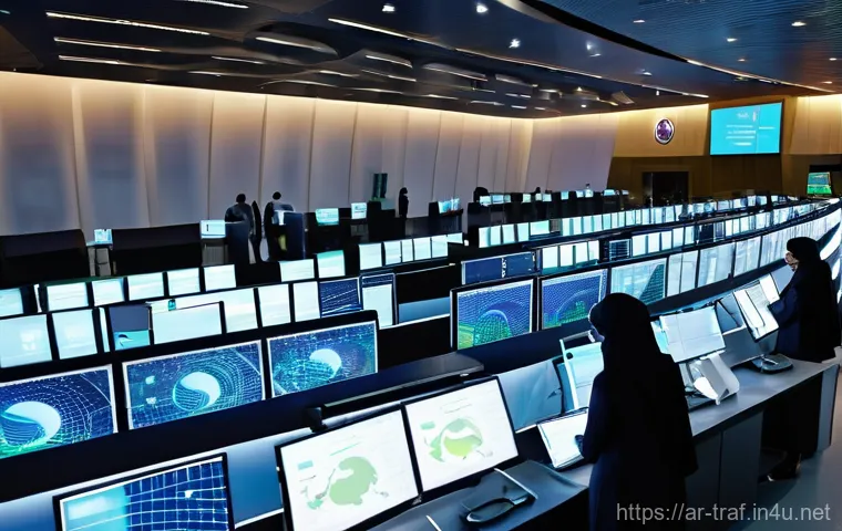 교통 관련 직종의 경쟁력 - **Prompt:** "A panoramic view inside a bustling, ultra-modern logistics and transportation control c...