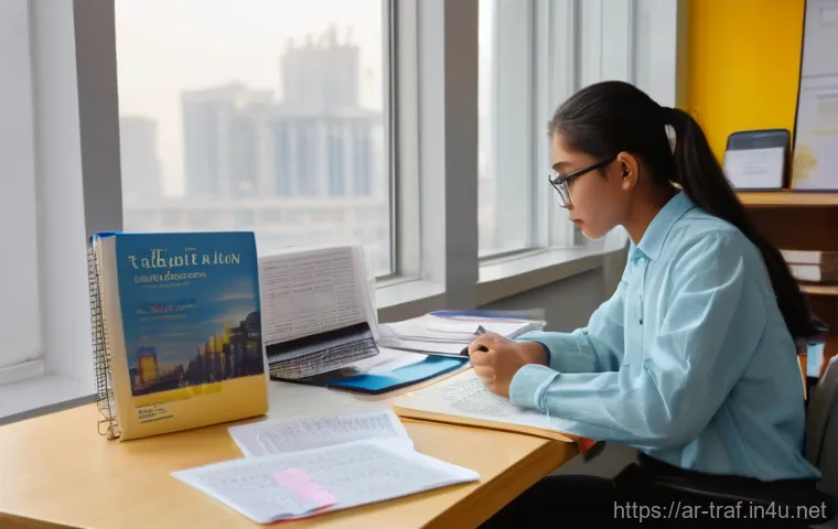 교통안전관리사 필기 합격 비법 - **Prompt: Focused Study Session on Traffic Safety Regulations** "A bright and organized study de...