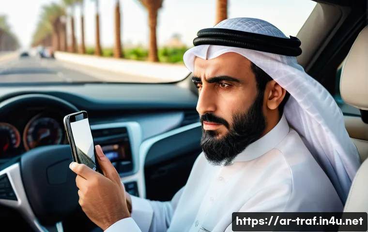교통 안전법 실무 활용법 - **Prompt 1: The Focused Driver** A realistic, high-definition photograph of a middle-aged Arab m...