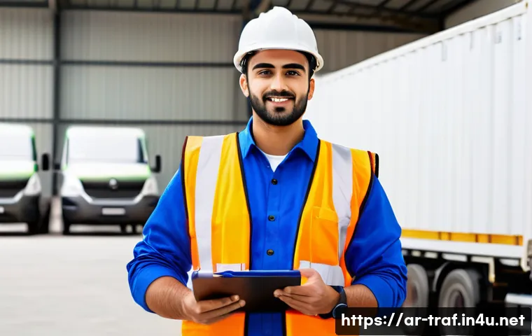 교통직 실무에서 자격증의 가치 분석 - A professional Arab male transport safety trainer wearing a branded uniform and safety vest, standin...