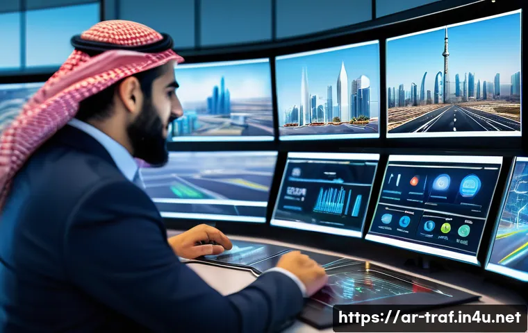 교통산업 전망과 자격증 가치 - A modern Middle Eastern transportation control center showcasing professionals in smart transportati...
