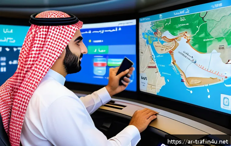 교통직 실습 경험 후기 - A detailed scene of a modern Arab city traffic control center, featuring a professional Arab male dr...