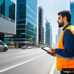 교통직 자격증의 실무 적용 사례 - A professional Middle Eastern male transport worker wearing a high-visibility safety vest and unifor...