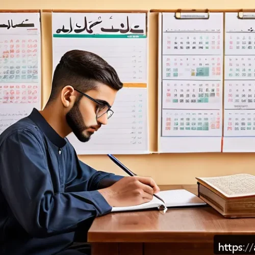 교통직 자격증 학습법과 합격률 - A focused Arabic male student in his early twenties studying for a transport certification exam at a...