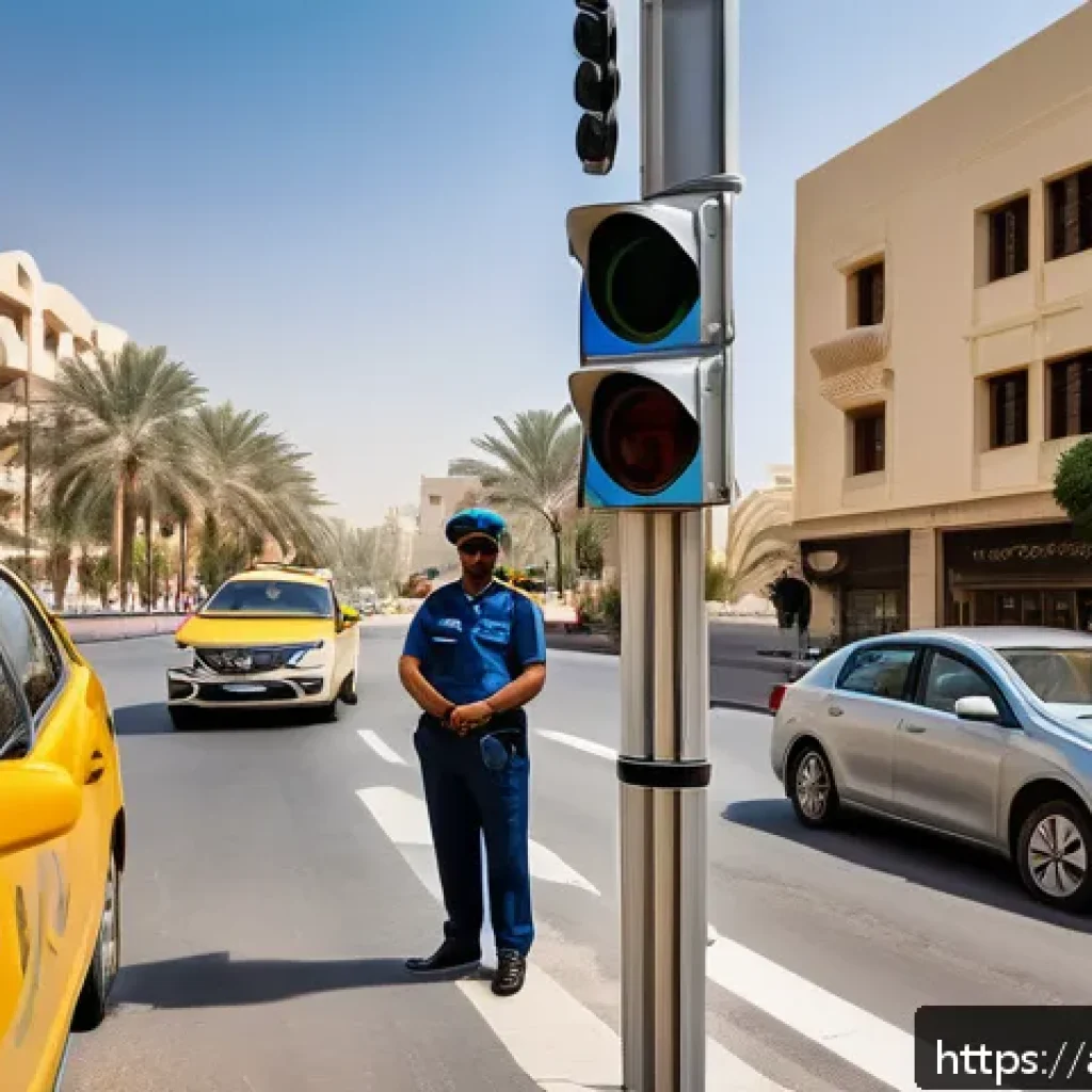 교통직 공무원 준비 과정 - A professional Arab traffic officer in a modern Middle Eastern city setting, wearing a neatly presse...
