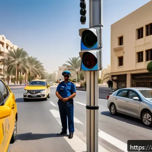 교통직 공무원 준비 과정 - A professional Arab traffic officer in a modern Middle Eastern city setting, wearing a neatly presse...