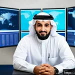 교통직 자격증과 커리어의 연결 - A professional Middle Eastern logistics manager in modern office attire, confidently analyzing digit...