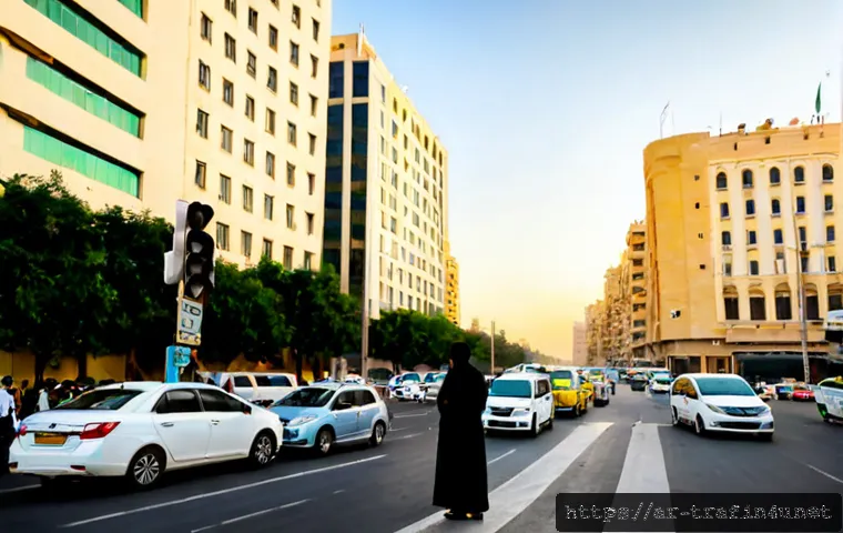 교통직 업무와 관련된 도전 과제 - Photorealistic urban traffic engineer in modest professional attire standing beside a busy Middle Ea...